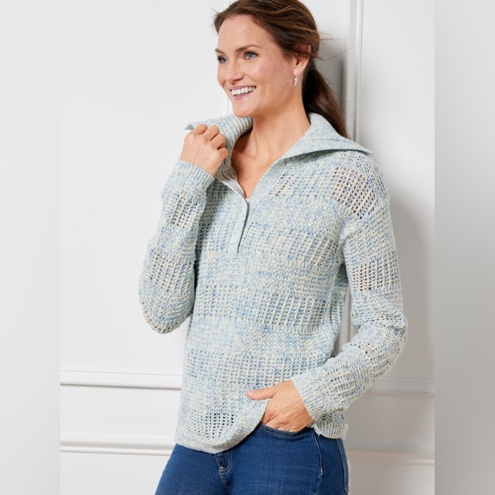 Talbots Light Blue and White Knit Sweater